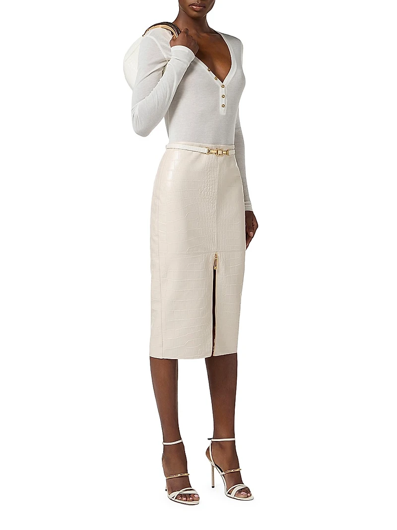 Crocodile Print Textured Skirt