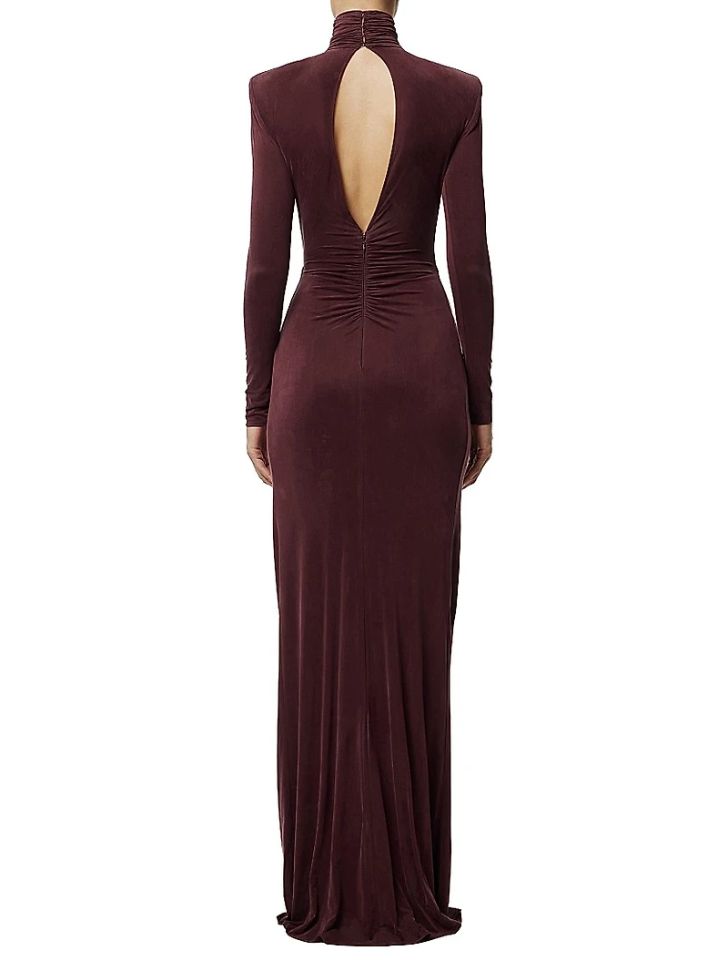 Pleated Keyhole Sheath Gown