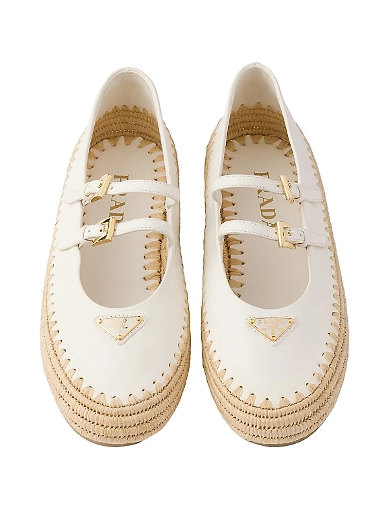 Nappa Leather and Raffia Ballerinas