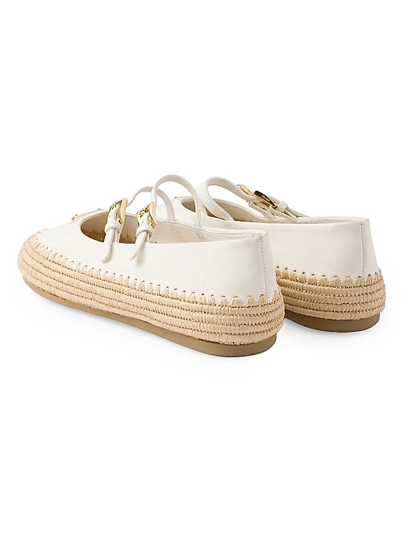 Nappa Leather and Raffia Ballerinas