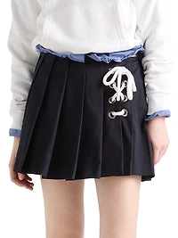 Pleated Stretch Drill Miniskirt