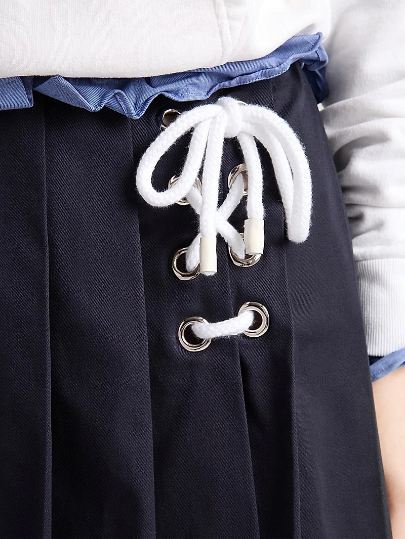 Pleated Stretch Drill Miniskirt