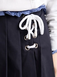 Pleated Stretch Drill Miniskirt
