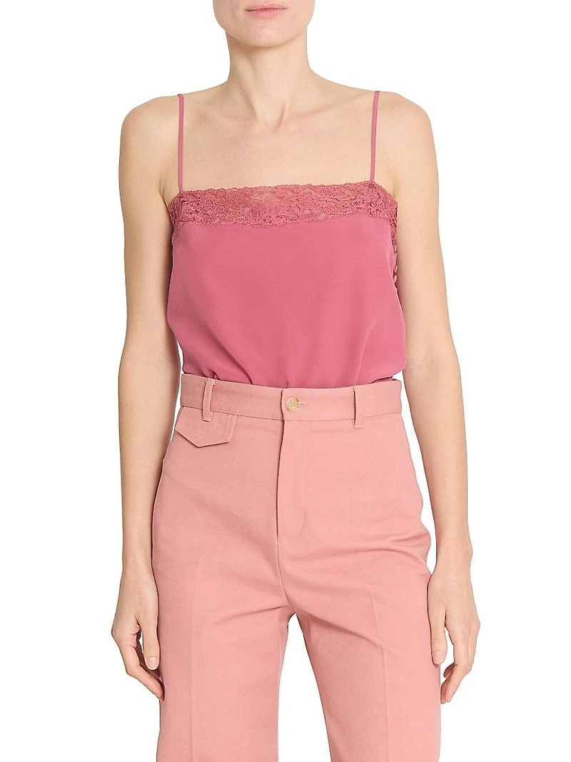 Lace-Detailed Silk Top