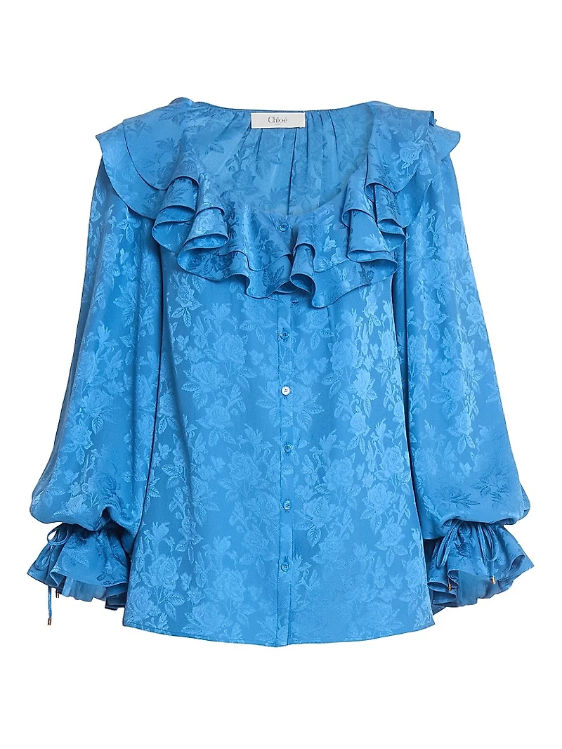 Floral Ruffle Silk Blouse