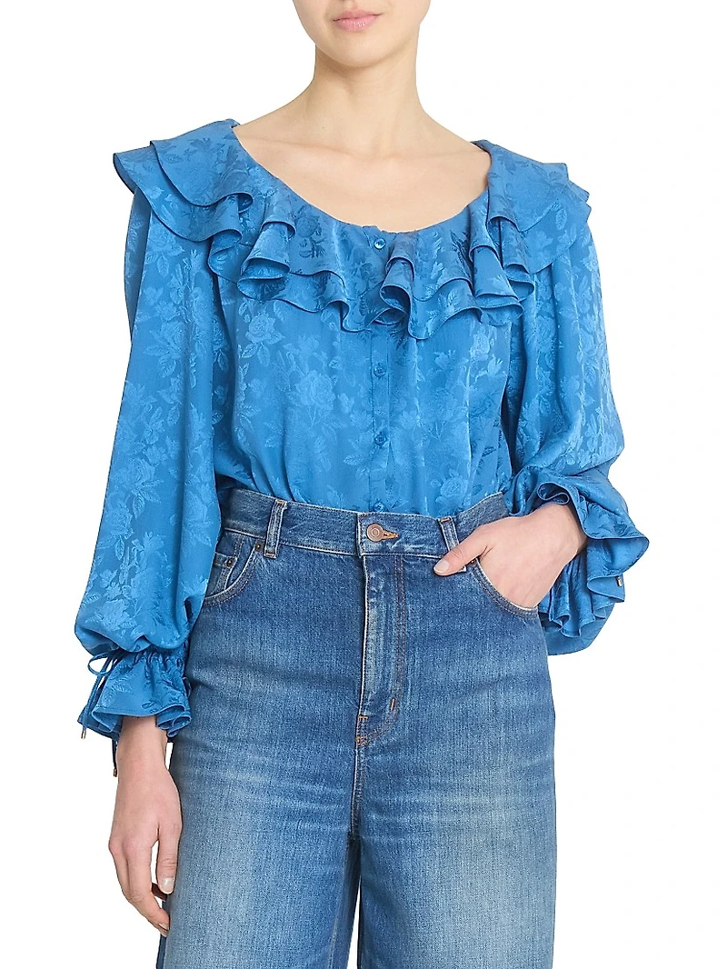 Floral Ruffle Silk Blouse