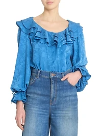 Floral Ruffle Silk Blouse