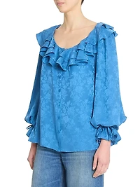 Floral Ruffle Silk Blouse