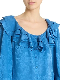 Floral Ruffle Silk Blouse