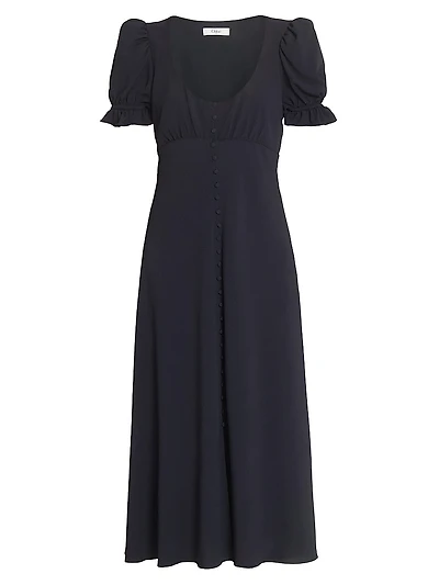 Scoopneck Button-Front Midi-Dress
