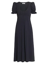 Scoopneck Button-Front Midi-Dress