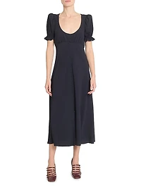 Scoopneck Button-Front Midi-Dress