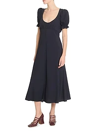 Scoopneck Button-Front Midi-Dress