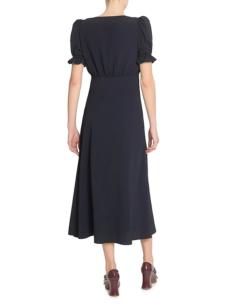 Scoopneck Button-Front Midi-Dress
