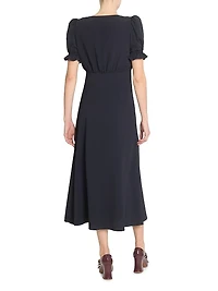 Scoopneck Button-Front Midi-Dress