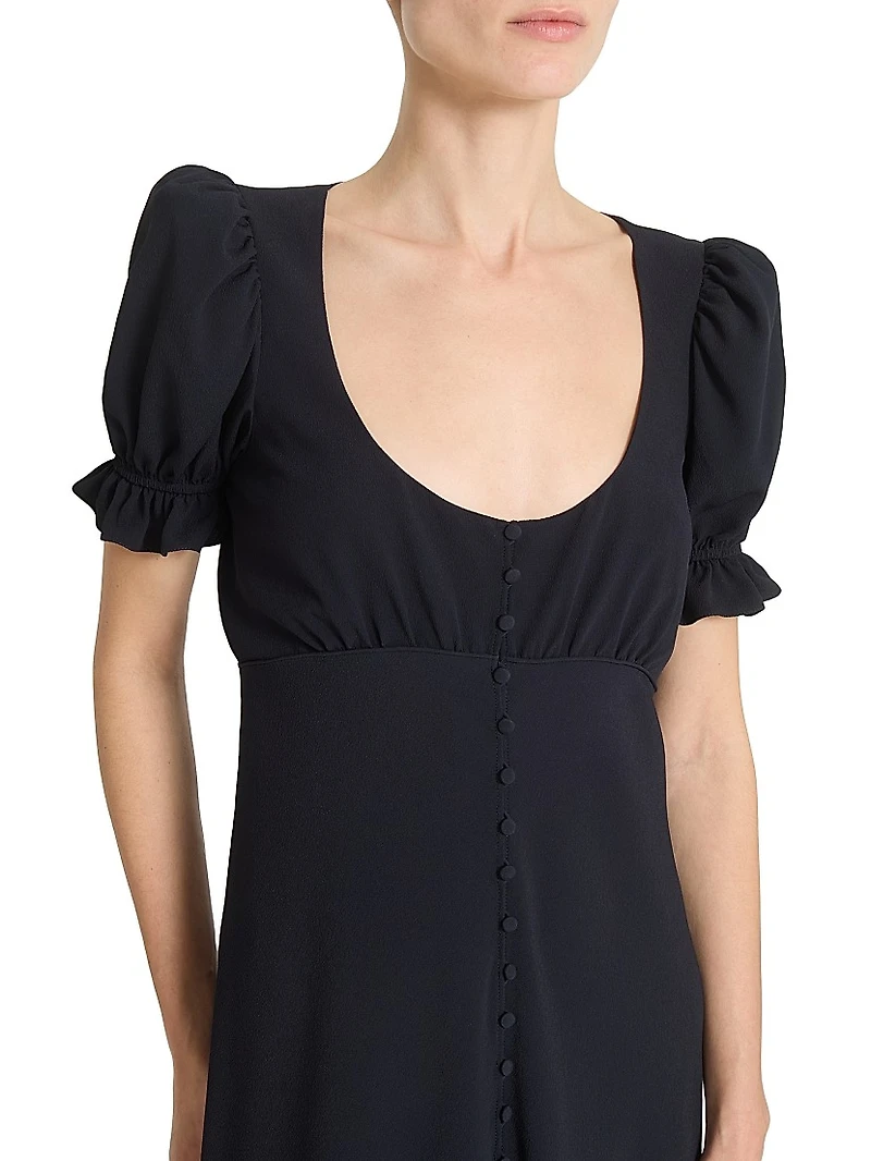 Scoopneck Button-Front Midi-Dress