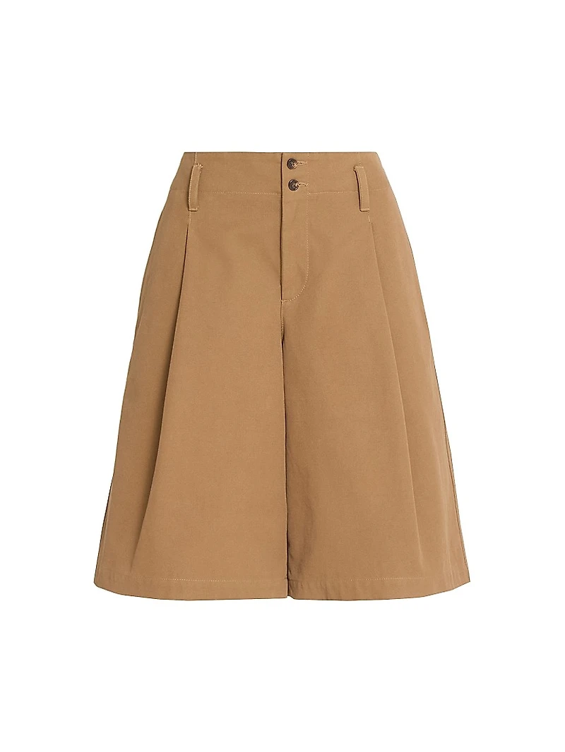 Pleated Cotton Shorts