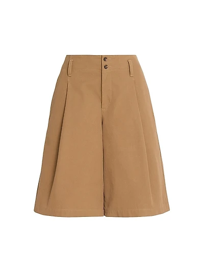 Pleated Cotton Shorts