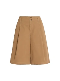 Pleated Cotton Shorts