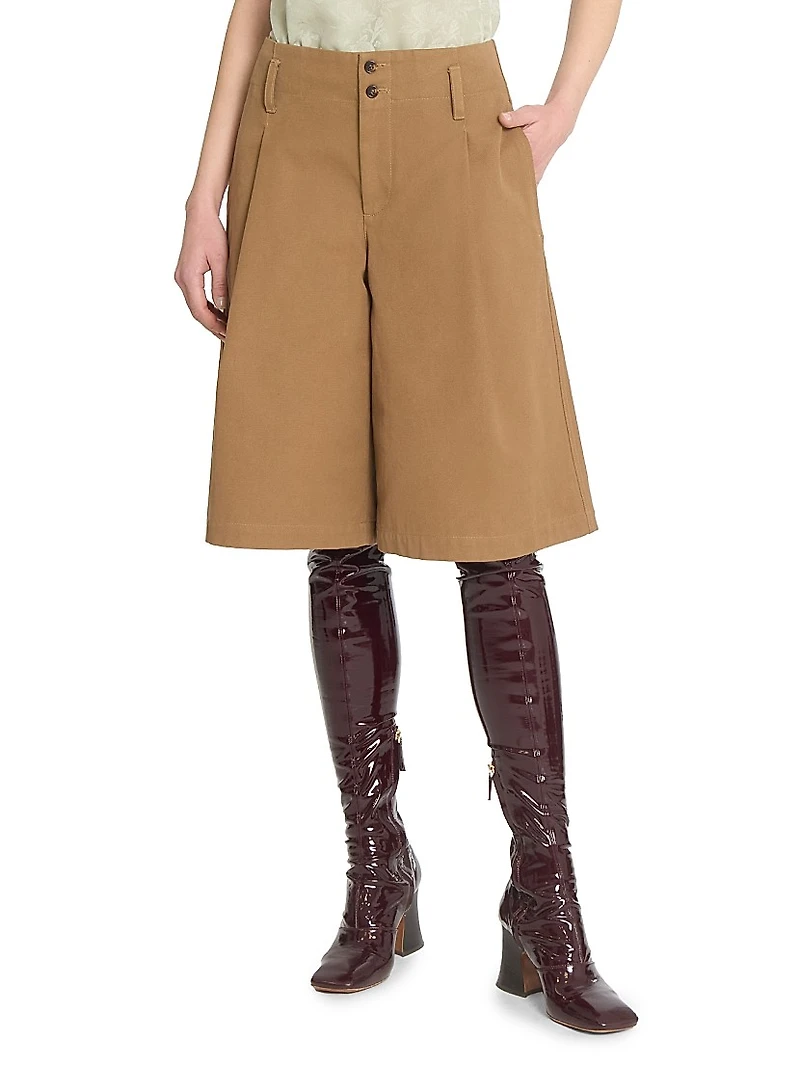 Pleated Cotton Shorts