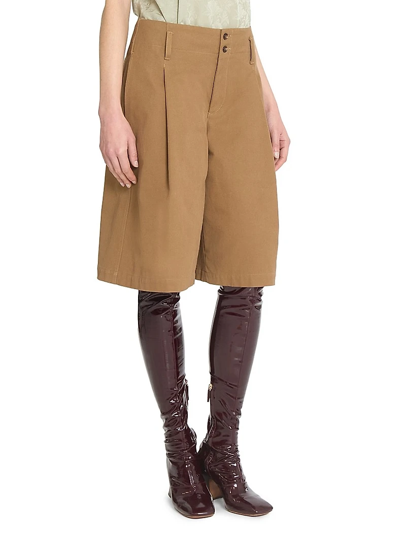 Pleated Cotton Shorts