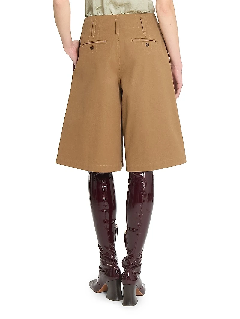 Pleated Cotton Shorts