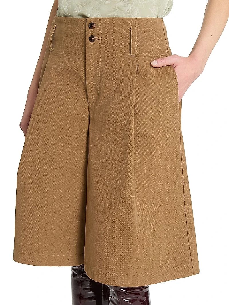 Pleated Cotton Shorts