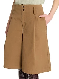 Pleated Cotton Shorts