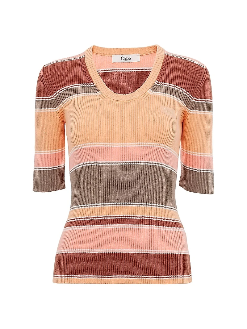 Striped Rib-Knit Cotton Top