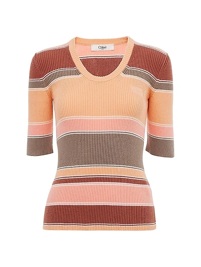 Striped Rib-Knit Cotton Top