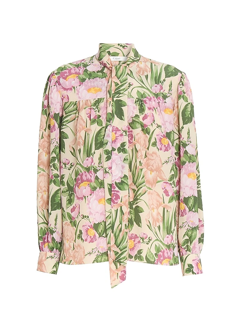 Floral Silk Tieneck Shirt