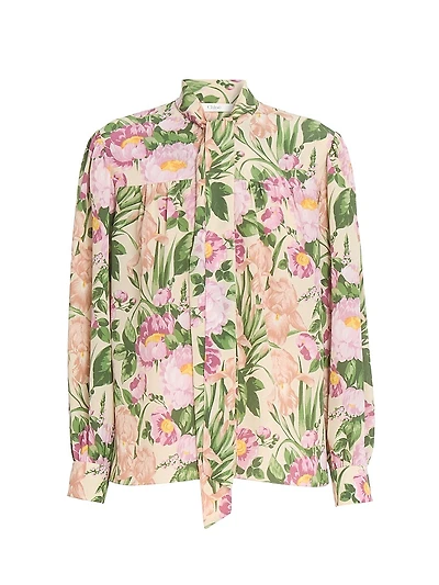 Floral Silk Tieneck Shirt