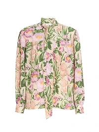 Floral Silk Tieneck Shirt