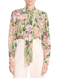 Floral Silk Tieneck Shirt