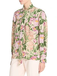 Floral Silk Tieneck Shirt