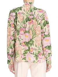 Floral Silk Tieneck Shirt