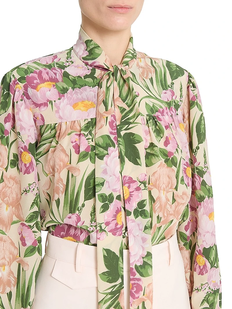 Floral Silk Tieneck Shirt