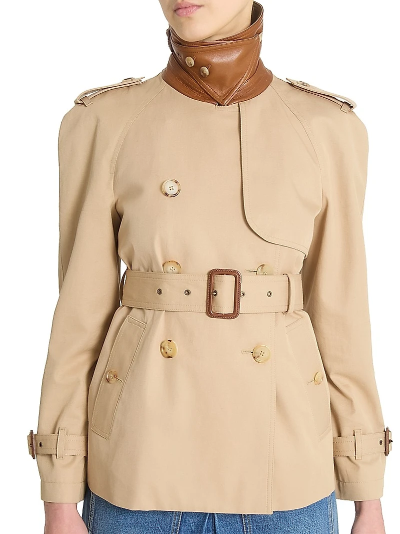 Canvas Leather-Accented Trench Jacket