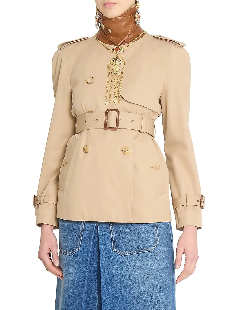 Canvas Leather-Accented Trench Jacket