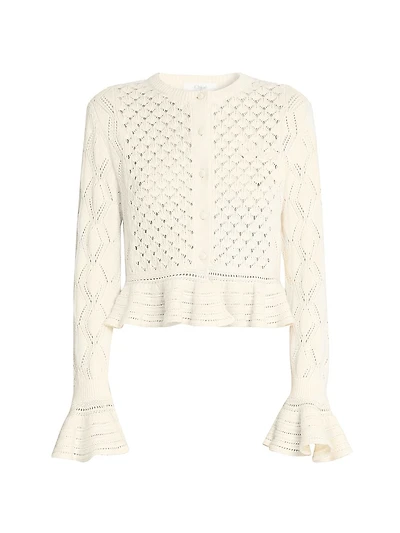 Pointelle Cotton-Wool Peplum Cardigan