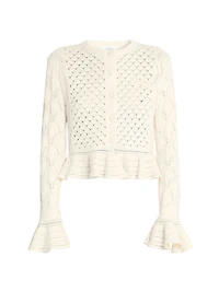 Pointelle Cotton-Wool Peplum Cardigan