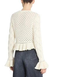 Pointelle Cotton-Wool Peplum Cardigan