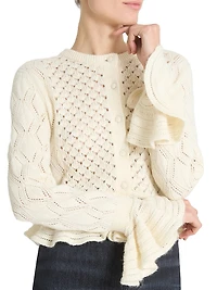 Pointelle Cotton-Wool Peplum Cardigan