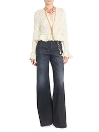 Pointelle Cotton-Wool Peplum Cardigan