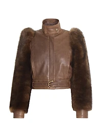Leather & Shearling Sleeve Jacket