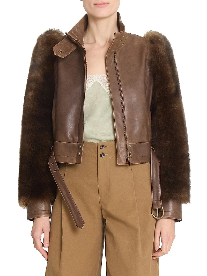 Leather & Shearling Sleeve Jacket