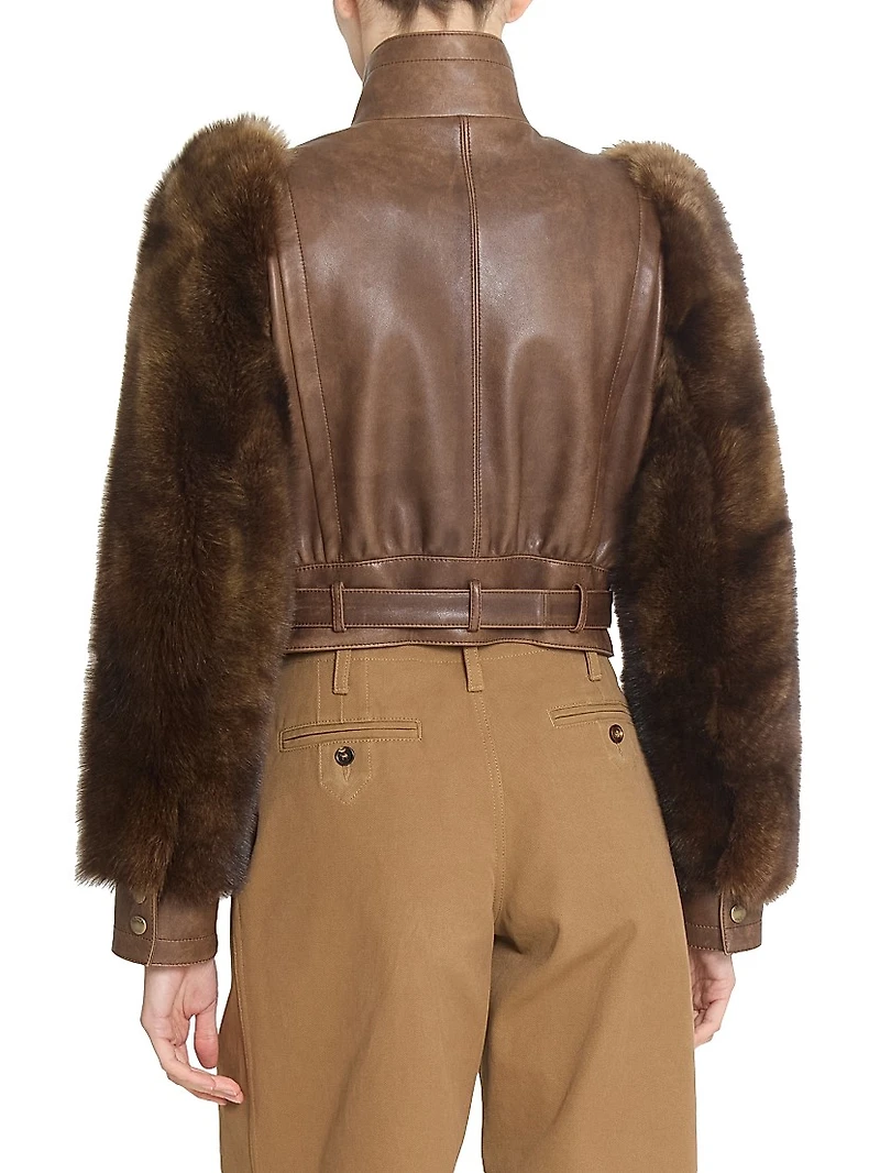 Leather & Shearling Sleeve Jacket