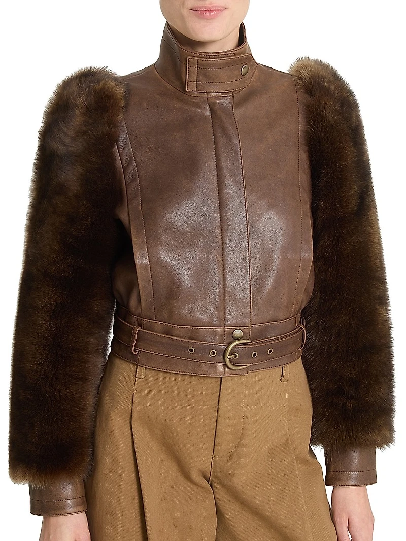 Leather & Shearling Sleeve Jacket