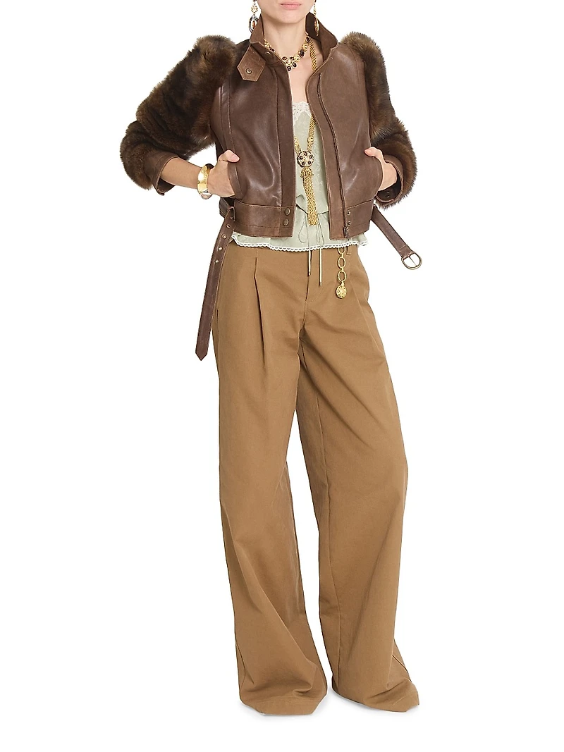 Leather & Shearling Sleeve Jacket