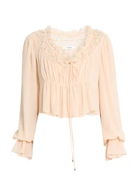 Cropped Silk Lace-Trim Blouse